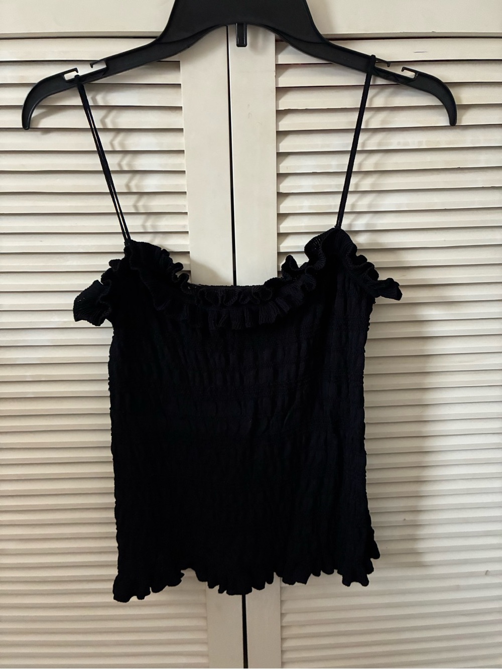 Etcetera Black Ruffled Smocked Tank Top